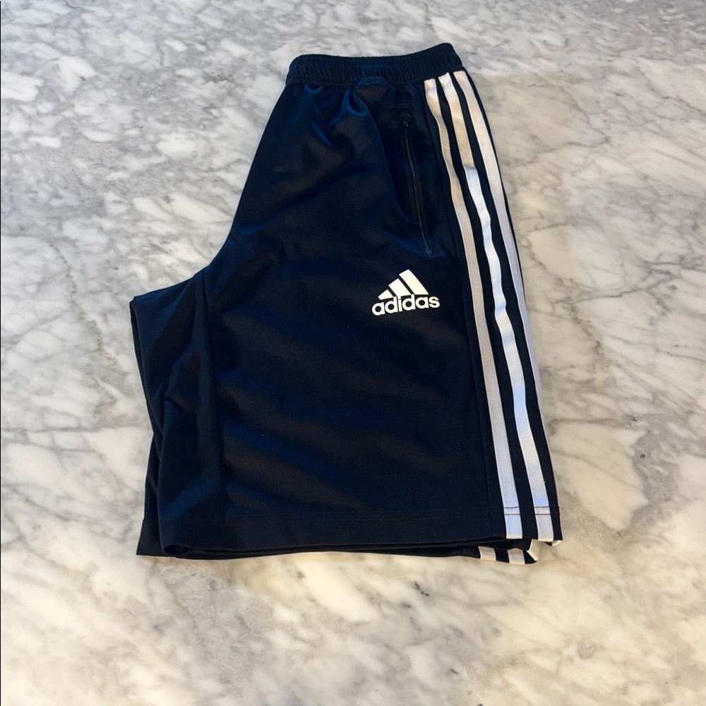 Adidas black Shorts with White Stripes, size small, 9”